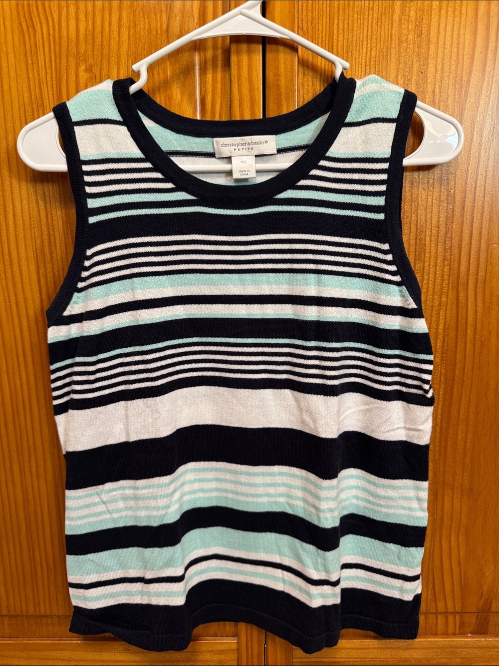 Christopher & Banks Navy, White & Mint Striped Knit Top